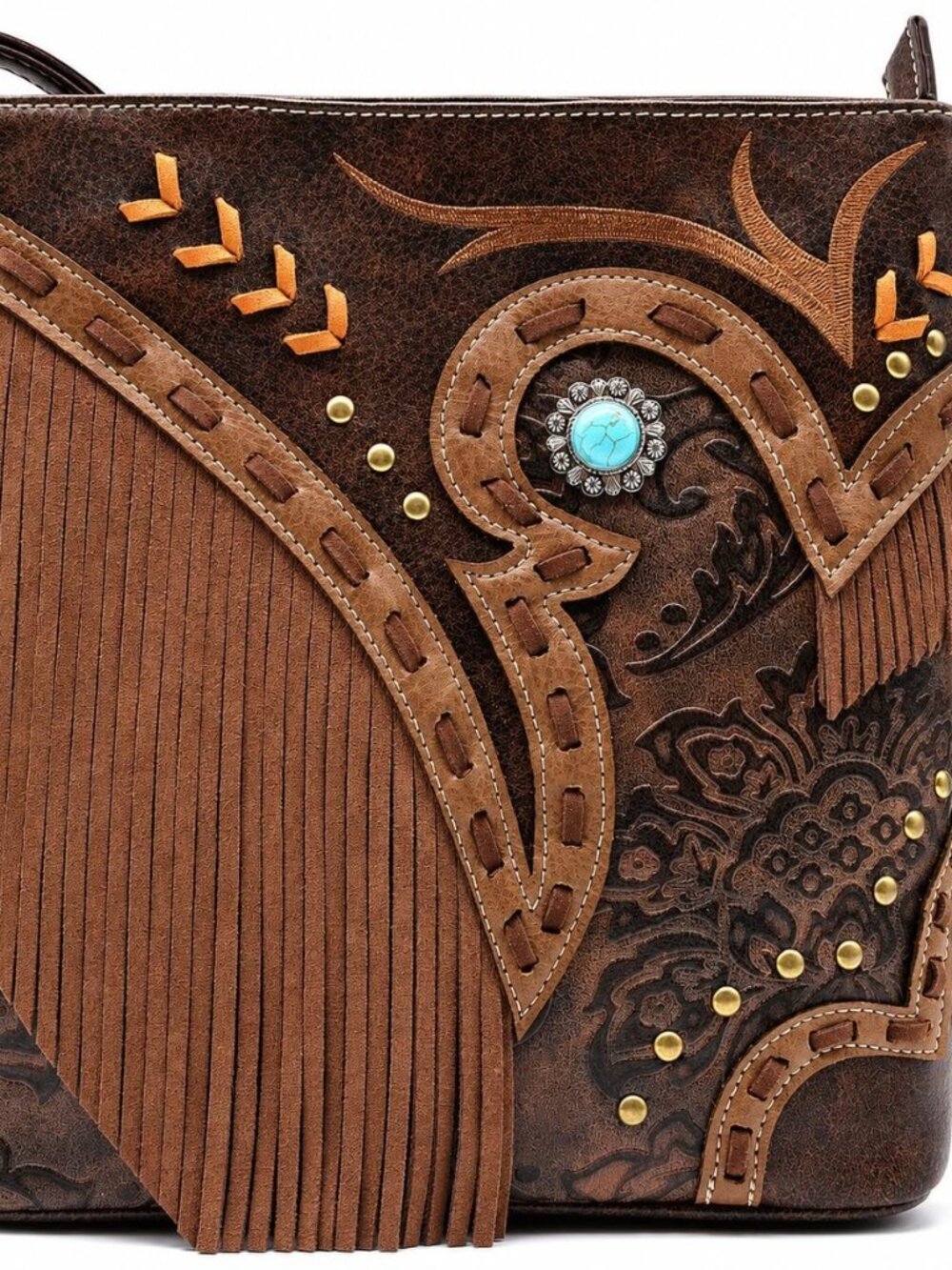 Western Fringe Crossbody Purse for Women, Boho Cowgirl Studded Shoulder Bag